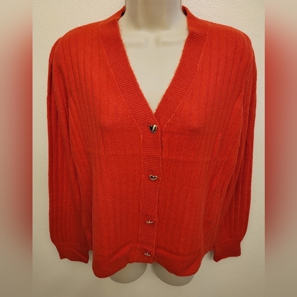NWT Loft Red Cardigan with Gold Heart Buttons - Picture 1 of 5
